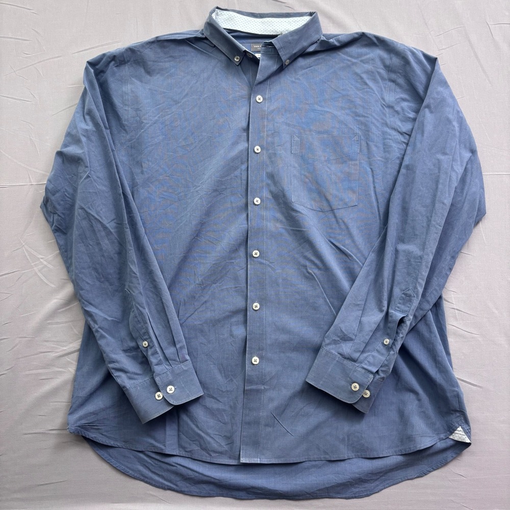 Van Heusen Original Men Classic Fit Blue Button Down Shirt XL 17-17.5 Long Sleev